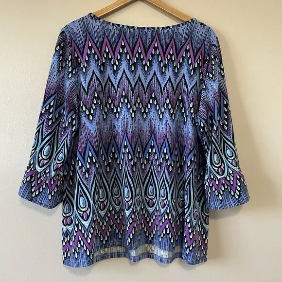 Bob Mackie Wearable Art Long Sleeve Knit Tunic Top 1X Artsy Bell Sleeve - Picture 5 of 10